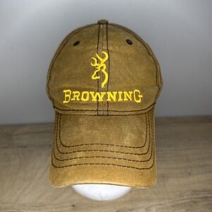 Browning Hat Strapback Brown Yellow Adjustable Embroidered Vented Holes Cotton‎
